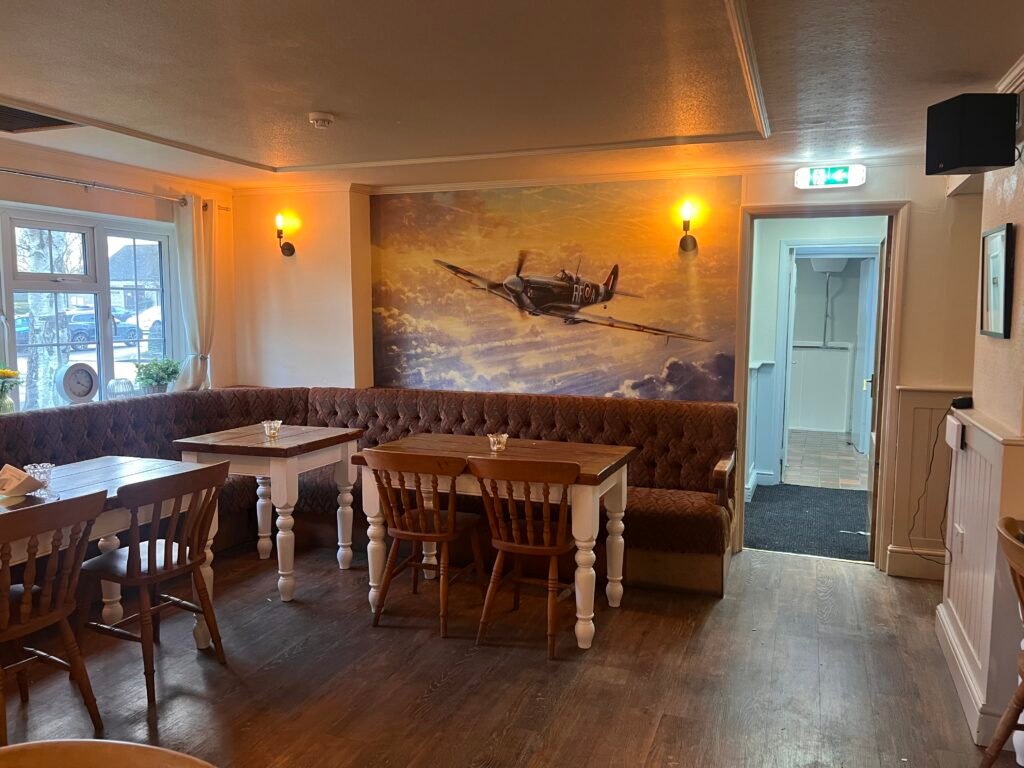 Mural of a plane on the wall of the restaurant